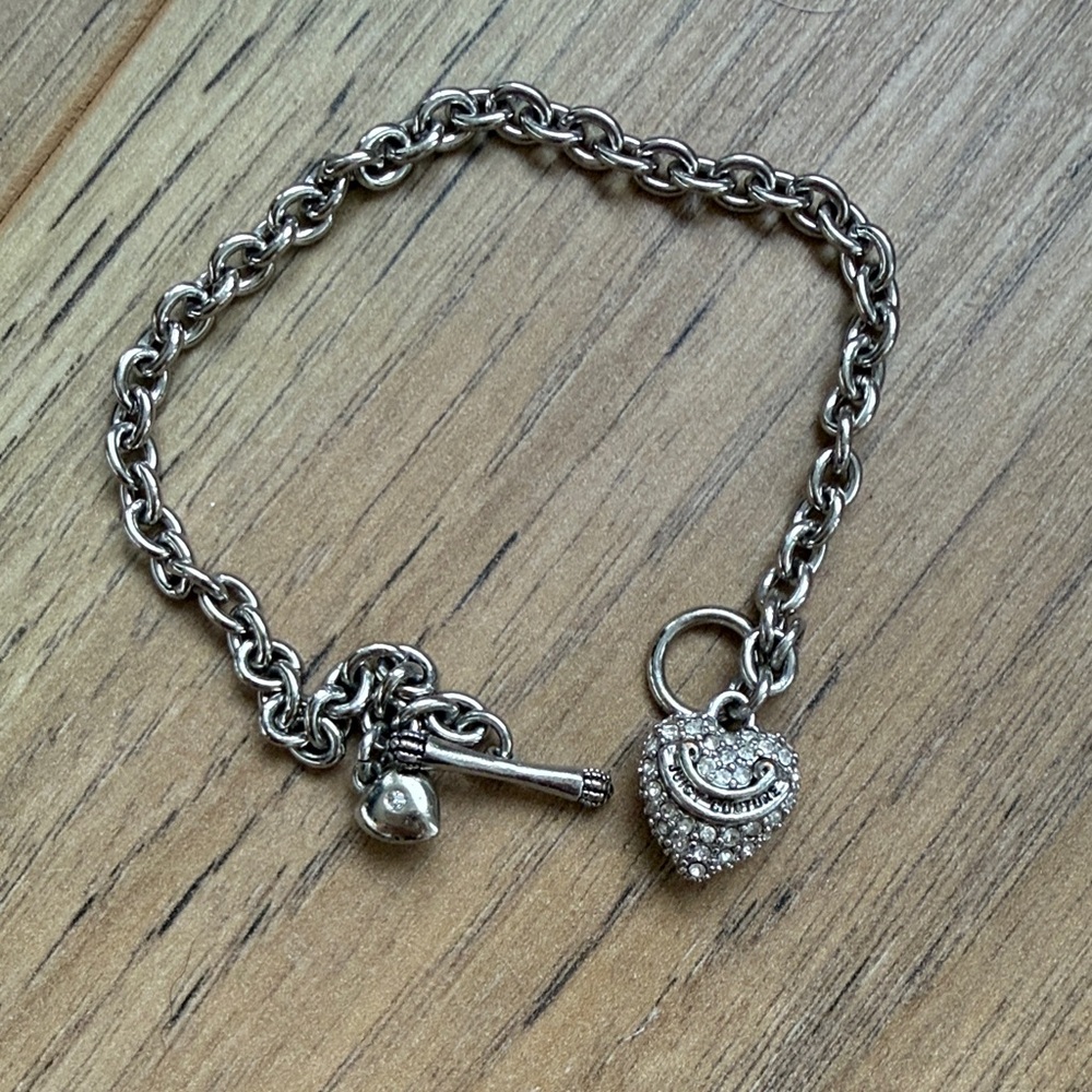 Juicy Couture Silver Heart Charm Toggle Bracelet